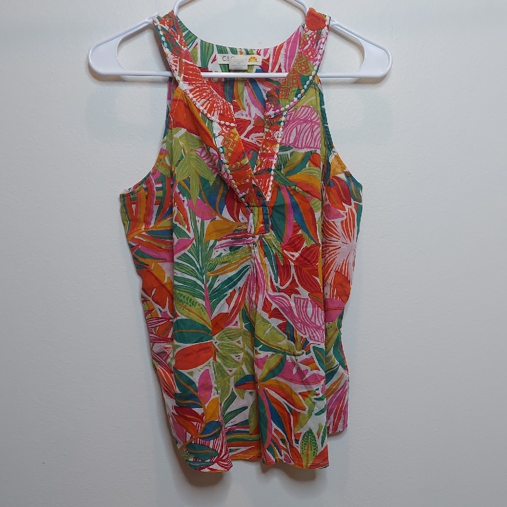 C&C California Pink and Green Graphic Sleeveless Tank Top
